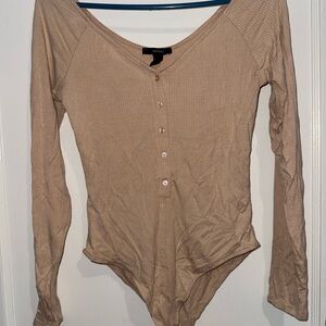 Tan Ribbed Long Sleeve Top bodysuit
